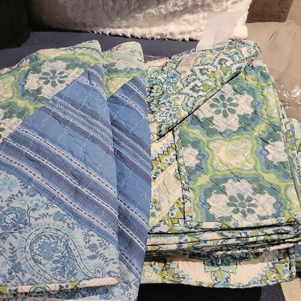 Teal Paisley Reversible Cotton 3 Piece Quilted Comforter Set Full/Queen